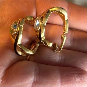 Vintage SALO clip on gold plated, crystal earrings